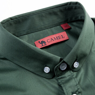 骆驼（CAMEL）男装 纯色扣领尖领长袖商务休闲衬衫 男士衬衣  D5C221427 绿色43