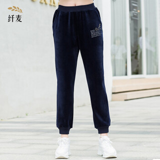 纤麦（xianmai）984091614 大码女装女休闲 加肥加大时尚运动裤潮百搭长裤 藏蓝色 XL