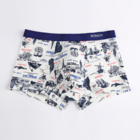 ROMON 罗蒙 男士内裤男中腰时尚U凸无痕冰丝透气四角裤头男平角裤 M5222A 时尚印花 XL (白色系、XL、平角裤、棉)