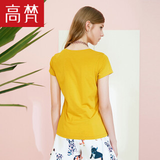 高梵夏装纯色修身棉短袖圆领T恤女时尚简约百搭上衣 G1180022 柠檬黄 170/XL