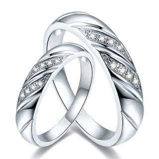 鸣钻国际 心有灵犀 钻石对戒 白18k金钻戒 结婚求婚戒指 情侣款