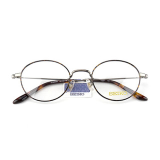 SEIKO精工 眼镜框男女款全框钛+板材复古眼镜架近视配镜光学镜架H03091 C163 48mm 玳瑁+中灰色