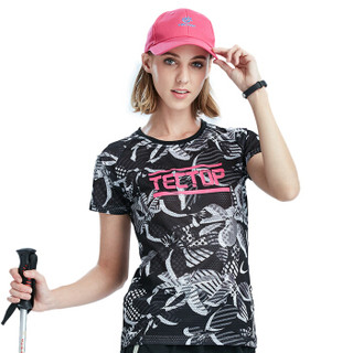 TECTOP 探拓 速干衣 男女印花迷彩运动T恤 防刮耐磨打底衫 TS80528 女款黑白叶子 L