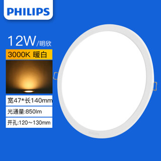 飞利浦PHILIPS 明欣LED超薄筒灯 DN020B/LED9/WW/12W/D125 5寸[开孔120-130mm] 黄光 5只装