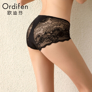 ordifen 欧迪芬 内衣文胸女士性感蕾丝低腰舒适无痕平角内裤 XP9602 黑色 L