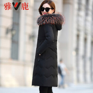 雅鹿 YT6611650 中长款羽绒服女冬季大码外套时尚保暖 黑色 XXL