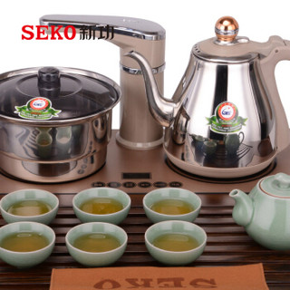 新功（SEKO）智能茶具鸡翅木全自动茶盘四合一茶具套装实木功夫茶具 F168 配智能电水壶 F91