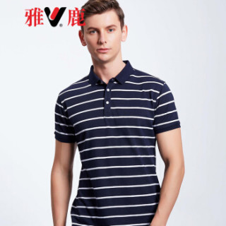商品雅鹿polo衫男 2019夏季商务休闲男装海魂条纹短袖t恤时尚休闲翻领