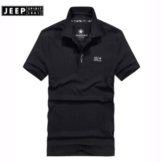 吉普JEEP短袖T恤男POLO衫男士2019夏装新品半袖翻领纯色棉男装FSMS1036黑色 2XL