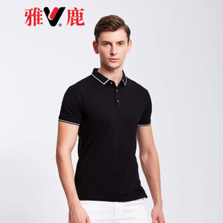 雅鹿 POLO衫男 2019春夏季新品商务休闲翻领修身POLO衫男装纯色青年男装LZ-6016 藏蓝 2XL