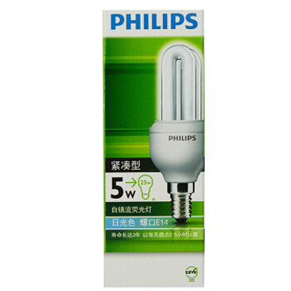 PHILIPS/飞利浦 节能灯 超紧凑U形节能灯 Genie 5W E14 WW 5W 黄光