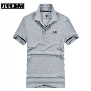 吉普JEEP短袖T恤男POLO衫男士2019夏装新品半袖翻领纯色棉男装FSMS1036灰色 L