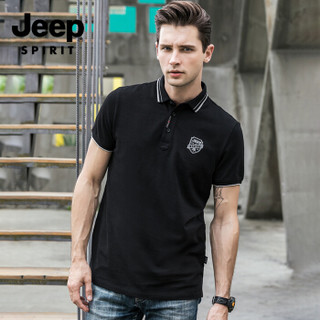 吉普 JEEP 男士POLO  2019春夏季新品韩版修身男士半袖男装体恤打底POLO衫  FSM-1085 黑色 2XL