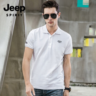 吉普 JEEP 男士POIO衫  2019春夏季新品男士韩版休闲短袖T恤潮流修身POLO衫男  FSM-1037 白色 XL