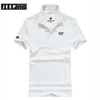 吉普JEEP短袖T恤男POLO衫男士2019夏装新品半袖翻领纯色棉男装FSMS1037白色 L