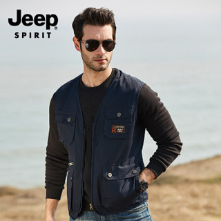 吉普 JEEP 男士马甲 2019春夏季新品薄款男士钓鱼摄影登山马夹户外多口袋宽松工装背心 JPZP-2606 宝蓝色 M