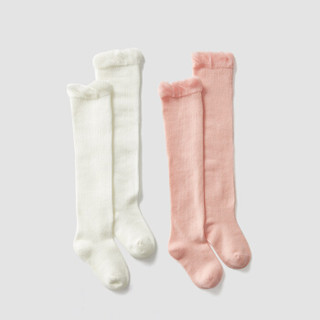 威尔贝鲁(WELLBER)婴儿长筒袜宝宝网眼透气夏季纱袜2条装白色款/水粉款均码