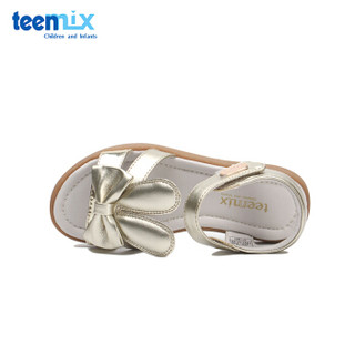 天美意（TEENMIX）童鞋夏季儿童凉鞋女童蝴蝶结兔耳朵公主凉鞋DX0366 金色 28