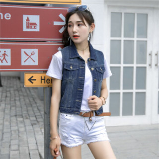 曼如芬 韩版时尚百搭短款牛仔马甲女背心坎肩外套 LGJD263