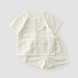 威尔贝鲁(WELLBER)婴儿短袖套装男女宝宝衣服竹棉纱布透气前开睡衣 小菠萝 110码
