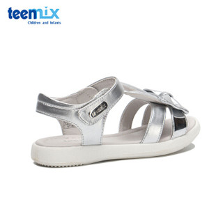 天美意（TEENMIX）童鞋夏季儿童凉鞋女童蝴蝶结兔耳朵公主凉鞋DX0366 银色 30