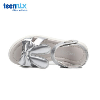 天美意（TEENMIX）童鞋夏季儿童凉鞋女童蝴蝶结兔耳朵公主凉鞋DX0366 银色 30