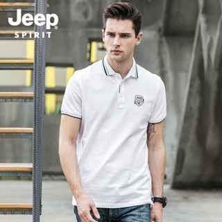 吉普 JEEP 男士POLO  2019春夏季新品韩版修身男士半袖男装体恤打底POLO衫  FSM-1085 白色 XL