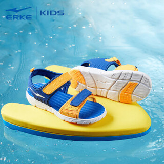 鸿星尔克（ERKE）童鞋男儿童凉鞋露脚趾小孩沙滩鞋 63116210052 古蓝/鲜橙 35码