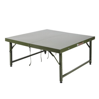 德艾特 多功能野战折叠餐桌椅铁材质马扎便携式手提桌椅绿色户外野营餐桌 1.2米X1.2米桌子+10个马扎