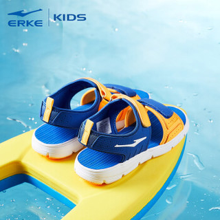 鸿星尔克（ERKE）童鞋男儿童凉鞋露脚趾小孩沙滩鞋 63116210052 古蓝/鲜橙 34码