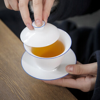 领艺 功夫茶具套装 陶瓷茶盘茶台 陶瓷茶壶茶海家用简约茶具 如初盖碗茶礼干泡组（蓝）