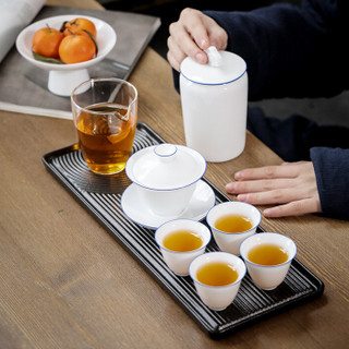领艺 功夫茶具套装 陶瓷茶盘茶台 陶瓷茶壶茶海家用简约茶具 如初盖碗茶礼干泡组（蓝）
