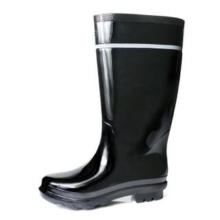 强人 JDYX818 际华3515高筒防水雨靴耐磨防滑反光条安全工作胶鞋 黑色 45码