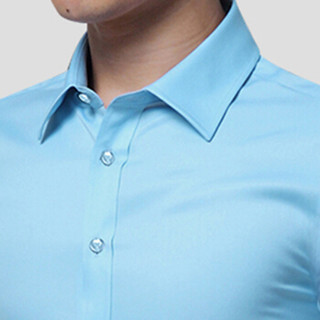 猫人（MiiOW）衬衫2019夏季新款男士商务休闲简约纯色大码短袖衬衣A180-2618A短袖浅蓝4XL