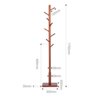 心家宜 实木衣帽架 株木挂衣架 卧室落地衣架 方形底盘衣服架（酒红色）98158R