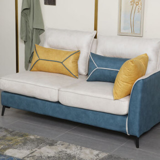 沃变 沙发 可拆洗布艺沙发实木框架沙发大小户型客厅家具 三人+左贵妃 免费送装蓝米色1831-3
