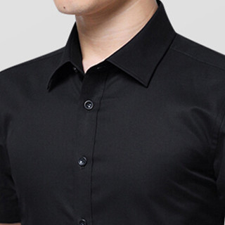 猫人（MiiOW）衬衫2019夏季新款男士商务休闲简约纯色大码短袖衬衣A180-2618A短袖黑色4XL