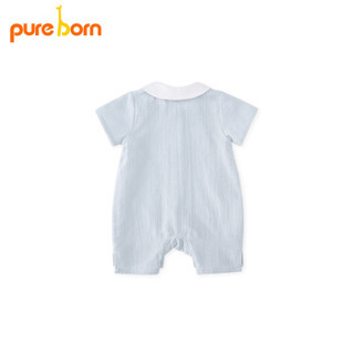pureborn婴儿衣服夏季短袖纱布纯棉爬服宝宝夏装哈衣婴儿连体衣薄 海石色 9-12个月