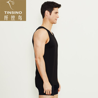 TINSINO 纤丝鸟 男士背心春夏圆领竹棉亲肤透气休闲运动潮男背心打底衫单条装 黑色 XXL(185/110) (黑色、XXL、竹纤维)