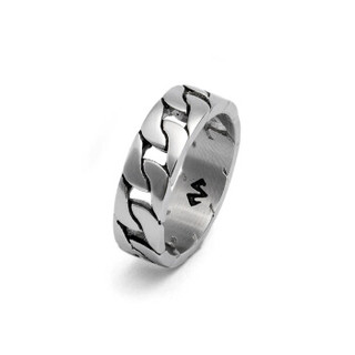 BABAMA 原创潮流风格轮胎元素设计时尚戒指简约青年个性M字母饰品 银色 均码