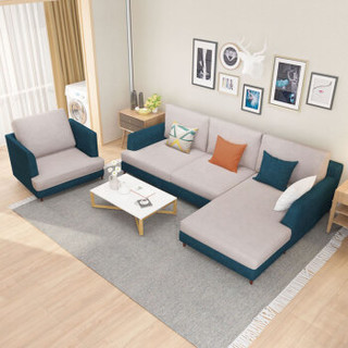 沃变 沙发 可拆洗细麻布艺沙发实木框架沙发大小户型客厅家具 三人+左贵妃 免费送装孔雀蓝1705-6-3