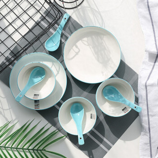 瓷时尚陶瓷餐具简约北欧风情碗碟套装家用10头餐具套装（蓝色）礼盒装