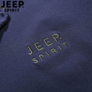 吉普 JEEP 长袖T恤男2019春新品立领商务休闲棉质大码印花中青年男装上衣打底衫LS05001 宝蓝 M