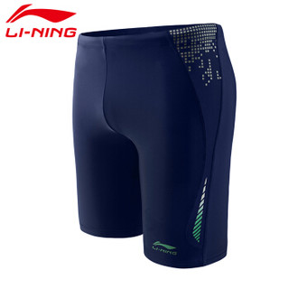 李宁（LI-NING）泳裤 男士专业及膝抗氯游泳裤 男士温泉五分游泳衣 LSCP011-2藏青 L