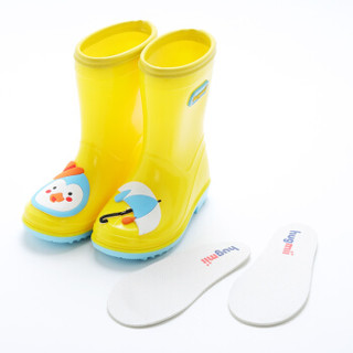 hugmii儿童雨鞋学生卡通雨靴宝宝胶鞋水鞋 黄色企鹅 20码/15cm