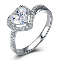 鸣钻国际 知心 白18k金钻戒女 钻石戒指结婚求婚女戒 情侣对戒女款 共约95分 F-G/SI