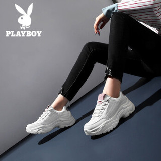 PLAYBOY 花花公子 休闲鞋女时尚百搭厚底女系带拼接简约 1273 白粉 35