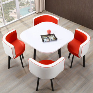 摩高空间洽谈桌椅组合商务接待会议桌奶茶店休闲正方形小户型饭桌-橙色