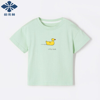 俞兆林 YUZHAOLIN 自营童装儿童T恤男女童短袖上衣中大童套头打底衫夏季新款 波浪小鸭-灰绿 120