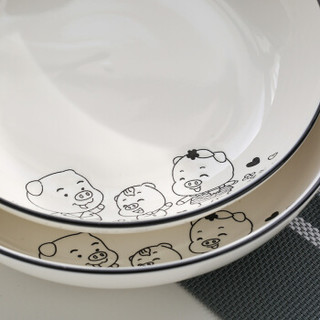 瓷时尚陶瓷碗碟创意餐具北欧简约幸福一家卡通14头餐具套装礼盒装